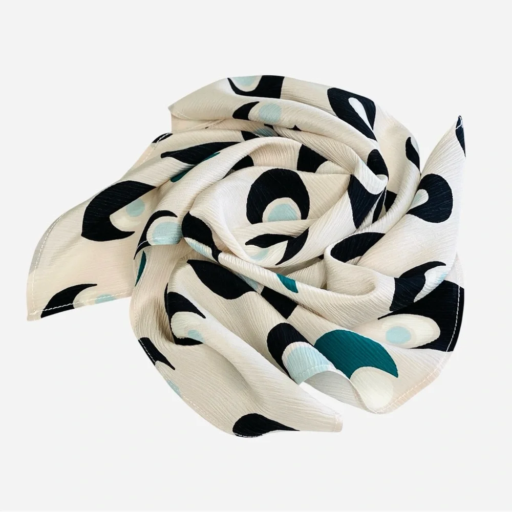 NWT SILKLETTE Half Moon Pattern 100% Fine Silk Kerchief Scarf Black+Blue